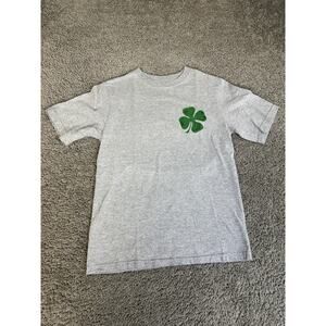 St Patricks Shirt Boys 10-12 Gray Shamrock Graphic Crewneck Jersey Tee Top